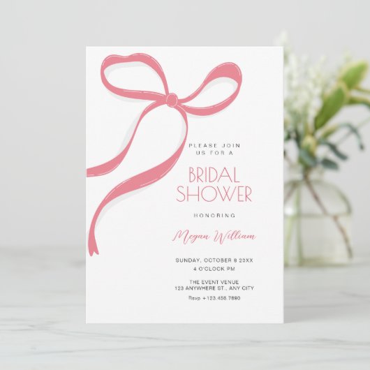 Invitation Pink bow bridal  shower (Debout devant)