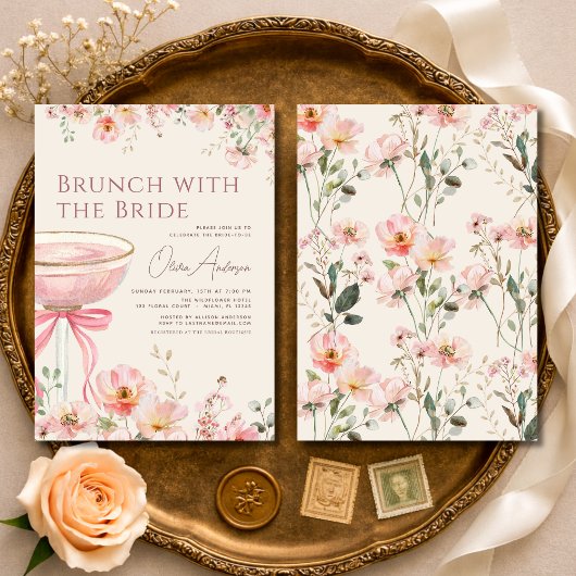 Invitation Pink Bow Brunch with The Bride Bridal Shower
