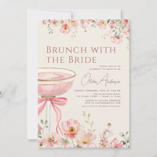 Invitation Pink Bow Brunch with The Bride Bridal Shower (Devant)