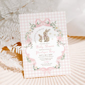 Invitation Pink Bow Bunny Gingham Floral Girl Baby Shower
