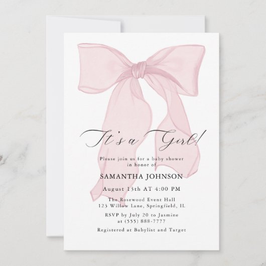 Invitation Pink Bow C’est un Baby shower féminin (Devant)