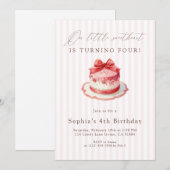 Invitation Pink Bow Cake 4th Birthday (Devant / Derrière)