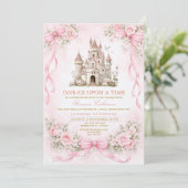 Invitation Pink Bow Castle First Birthday (Debout devant)