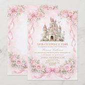 Invitation Pink Bow Castle First Birthday (Devant / Derrière)