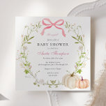 Invitation Pink Bow C'est un Baby shower Citrouille fille<br><div class="desc">Célébrez la maman d'être ! L'invitation à la douche est ornée d'une courroie fleurie à ressort d'aquarelle ornée d'un arc rose et de citrouilles. Personnalisez avec vos informations ou cliquez sur "Cliquez pour customiser plus loin" pour modifier les styles,  la taille et les couleurs des polices.</div>