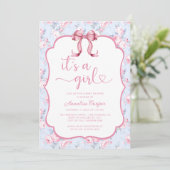 Invitation Pink Bow C'est un Baby shower de fille (Debout devant)