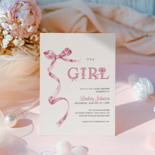 Invitation Pink Bow C'est un Baby shower de fille