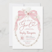 Invitation Pink Bow C'est un Baby shower de perle de fille (Devant)