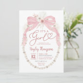 Invitation Pink Bow C'est un Baby shower de perle de fille (Debout devant)