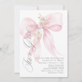 Invitation Pink Bow C'est une fille Floral pastel Baby shower (Devant)