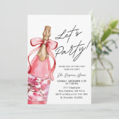 Invitation Pink Bow Champagne Bottle New Year's Eve Party (Debout devant)