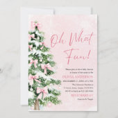 Invitation Pink Bow Christmas Tree Oh What Fun Baby Shower (Devant)