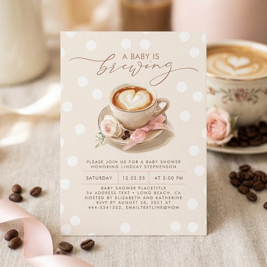 Invitation Pink Bow Coffee Baby Is Brewing Girl Baby Shower