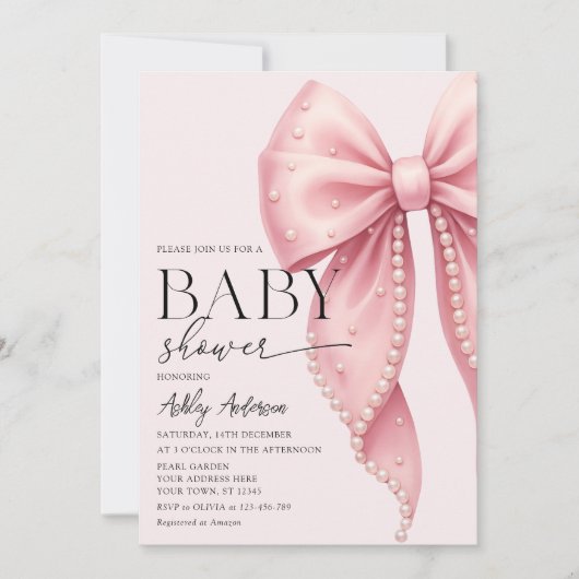 Invitation Pink Bow Coquette Baby Shower (Devant)