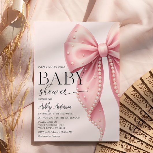 Invitation Pink Bow Coquette Baby Shower