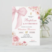 Invitation Pink Bow coquette Baptism & First Birthday  (Debout devant)