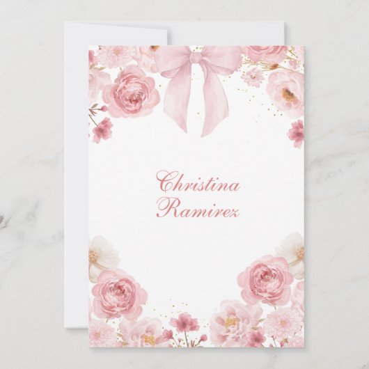 Invitation Pink Bow coquette Baptism & First Birthday (Dos)