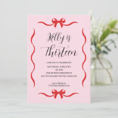 Invitation Pink Bow Coquette Bow Birthday Invitation, 13th (Debout devant)