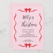 Invitation Pink Bow Coquette Bow Birthday Invitation, 13th (Devant / Derrière)