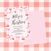 Invitation Pink Bow Coquette Bow Cherry Birthday, 13th