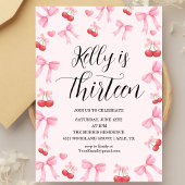 Invitation Pink Bow Coquette Bow Cherry Birthday, 13th