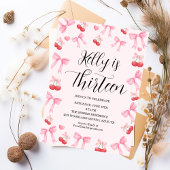 Invitation Pink Bow Coquette Bow Cherry Birthday, 13th