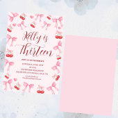 Invitation Pink Bow Coquette Bow Cherry Birthday, 13th