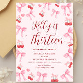 Invitation Pink Bow Coquette Bow Cherry Birthday, 13th