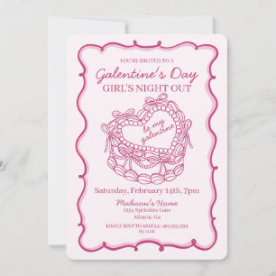Invitation Pink Bow Coquette Coeur rétro Gâteau Galentine