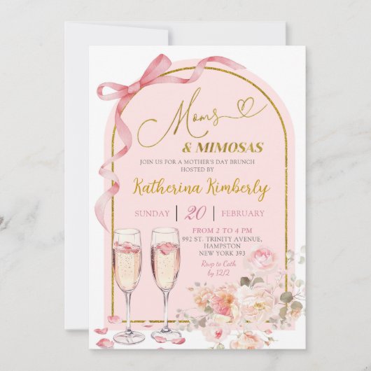 Invitation Pink Bow Coquette Fête des Mères Brunch (Devant)