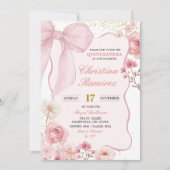 Invitation  Pink Bow Coquette Floral Quinceanera  (Devant)