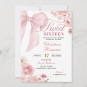Invitation Pink Bow Coquette floral Sweet Sixteen (Devant)