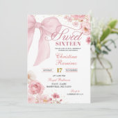 Invitation Pink Bow Coquette floral Sweet Sixteen (Debout devant)