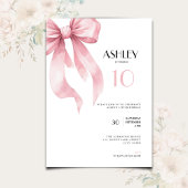Invitation Pink Bow Coquette for Girls 10th Birthday