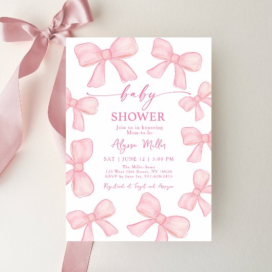 Invitation Pink Bow Coquette Girl Baby Douche