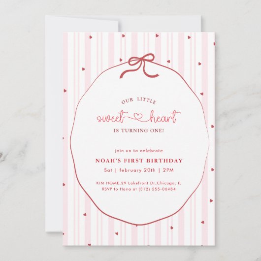 Invitation Pink Bow Coquette Little Sweetheart 1st Birthday (Devant)