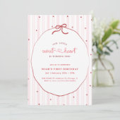 Invitation Pink Bow Coquette Little Sweetheart 1st Birthday (Debout devant)