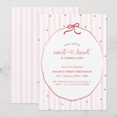 Invitation Pink Bow Coquette Little Sweetheart 1st Birthday (Devant / Derrière)