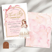 Invitation Pink Bow Coquette Pearl Première sainte communion