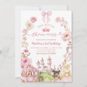 Invitation Pink Bow Coquette Princess Kingdom 3rd Birthday (Devant)