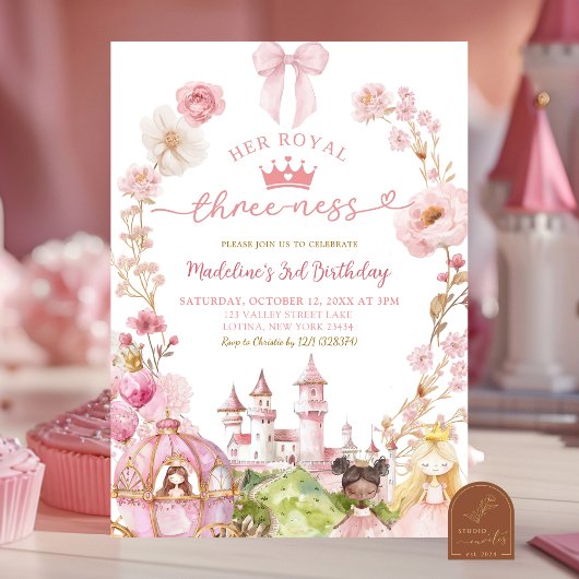 Invitation Pink Bow Coquette Princess Kingdom 3rd Birthday