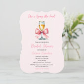 Invitation Pink Bow Coquette Prosecco Douche nuptiale (Debout devant)