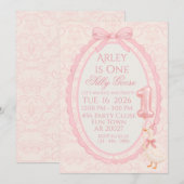 Invitation Pink Bow Coquette Silly Goose 1st Birthday Invitat (Devant / Derrière)