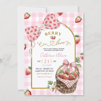 Invitation Pink Bow Coquette Strawberry Gingham Bridal Shower