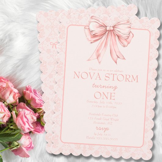 Invitation Pink Bow Coquette Toile Demask Jalon Anniversaire