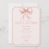 Invitation Pink Bow Coquette Toile Demask Jalon Anniversaire (Devant)