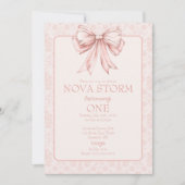 Invitation Pink Bow Coquette Toile Demask Jalon Anniversaire (Devant)