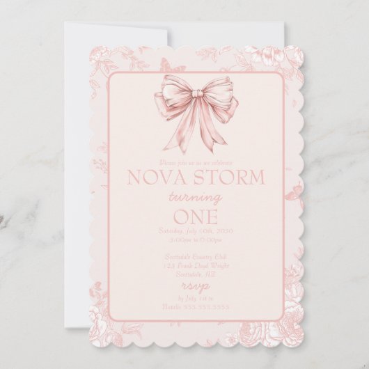 Invitation Pink Bow Coquette Whimsy Toile Jalon Anniversaire (Devant)