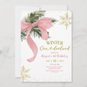 Invitation Pink Bow Coquette Winter Onederland Birthday (Devant)