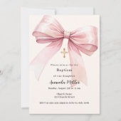 Invitation Pink bow crème fille Baptême (Devant)